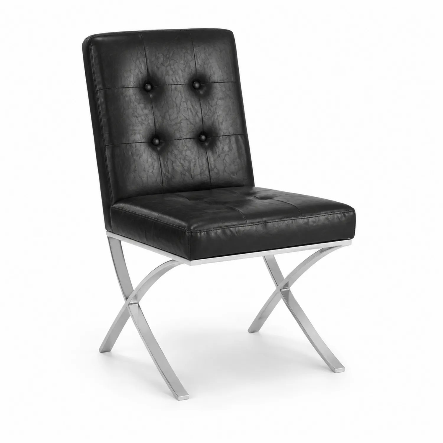 Stuhl aus Kunstleder Schwarz mit Edelstahlrahmen