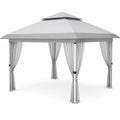 Stahlpavillon mit Polyester-Vorhängen 3x3m Grau