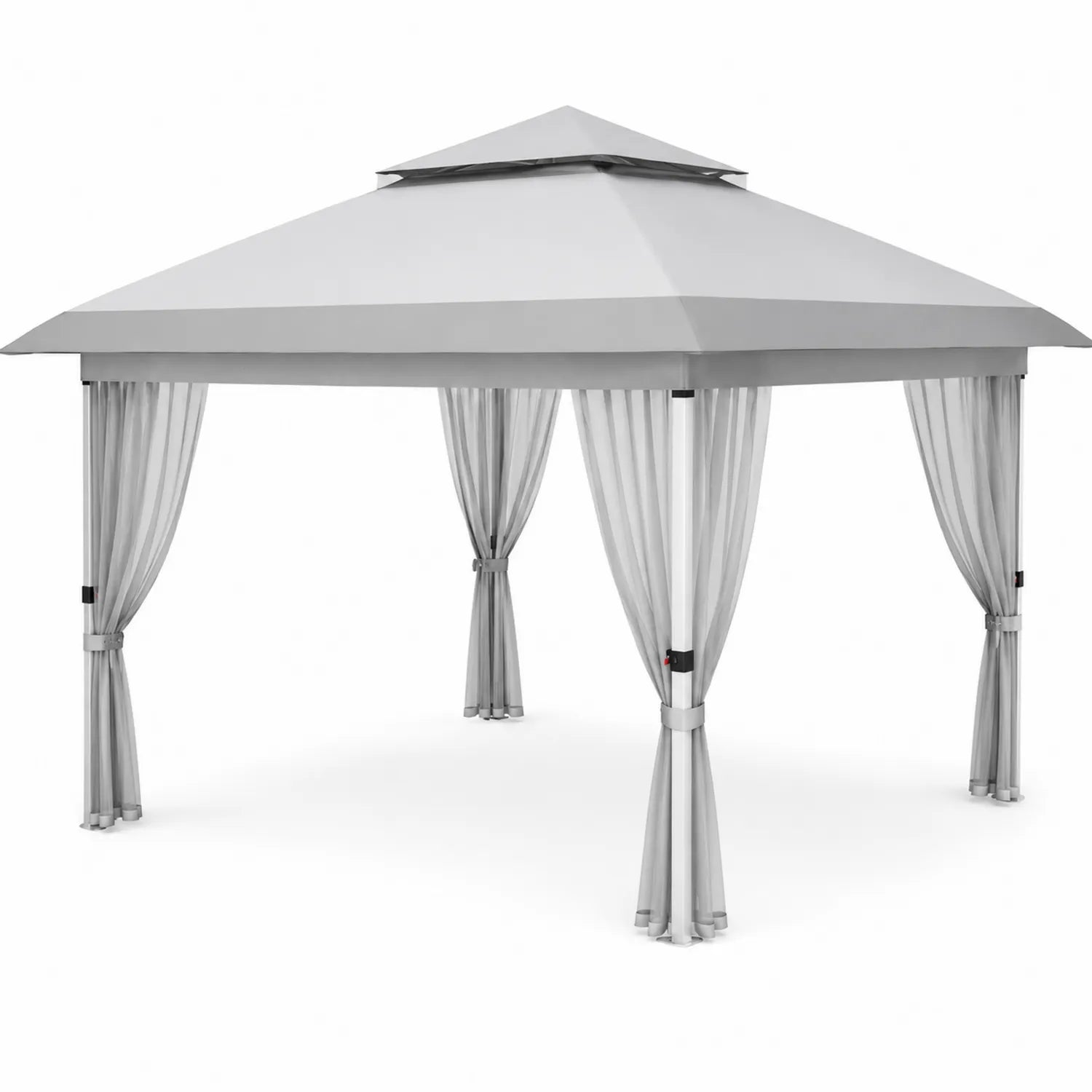 Stahlpavillon mit Polyester-Vorhängen 3x3m Grau