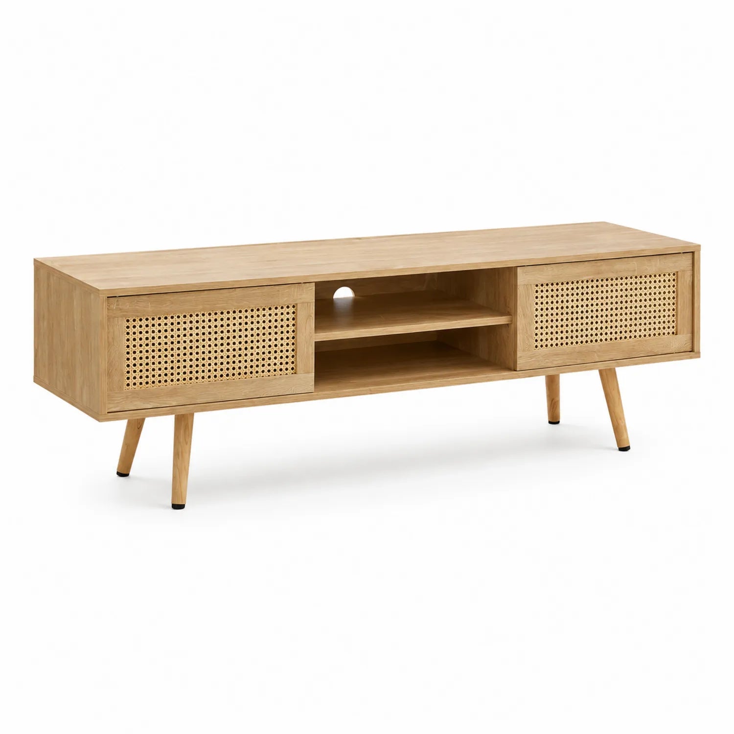 TV-Schrank aus Holz und Rattan 120x40x45 cm