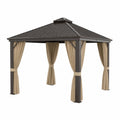 Metallpavillon mit Polycarbonat-Dach und Vorhängen Beige