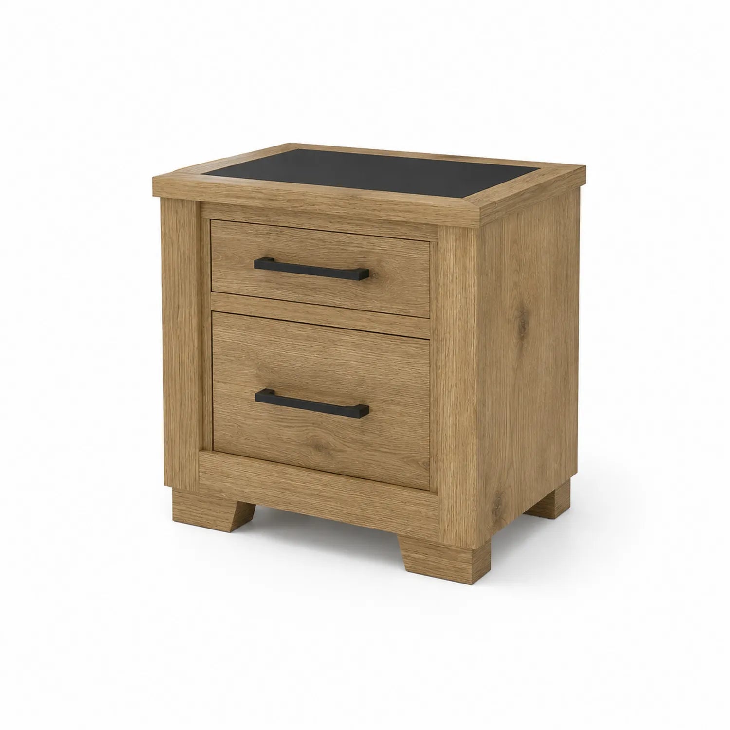 Holz Nachttisch mit 2 Schubladen und Glasoberfläche