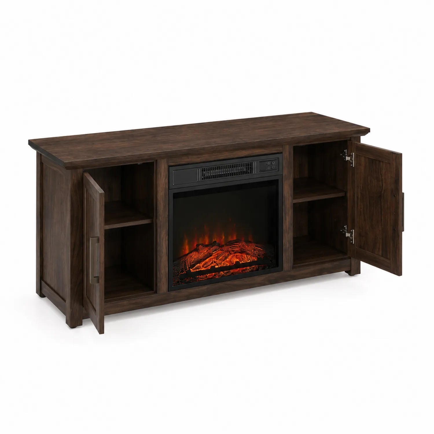 TV-Schrank mit Elektrokamin Dunkelbraun Holz 152 cm
