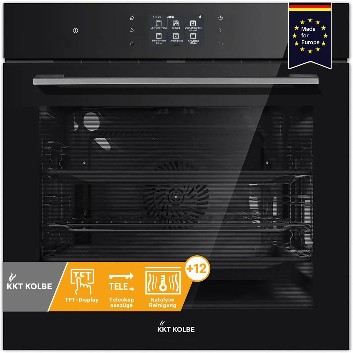 Grill EB8017TFT, Fassungsvermögen 72L, Wärmeschutzverglasung, Soft-Close Tür, Pizzafunktion Umluft Heißluft, Teleskopvollauszüge, Leistung 3,2kW