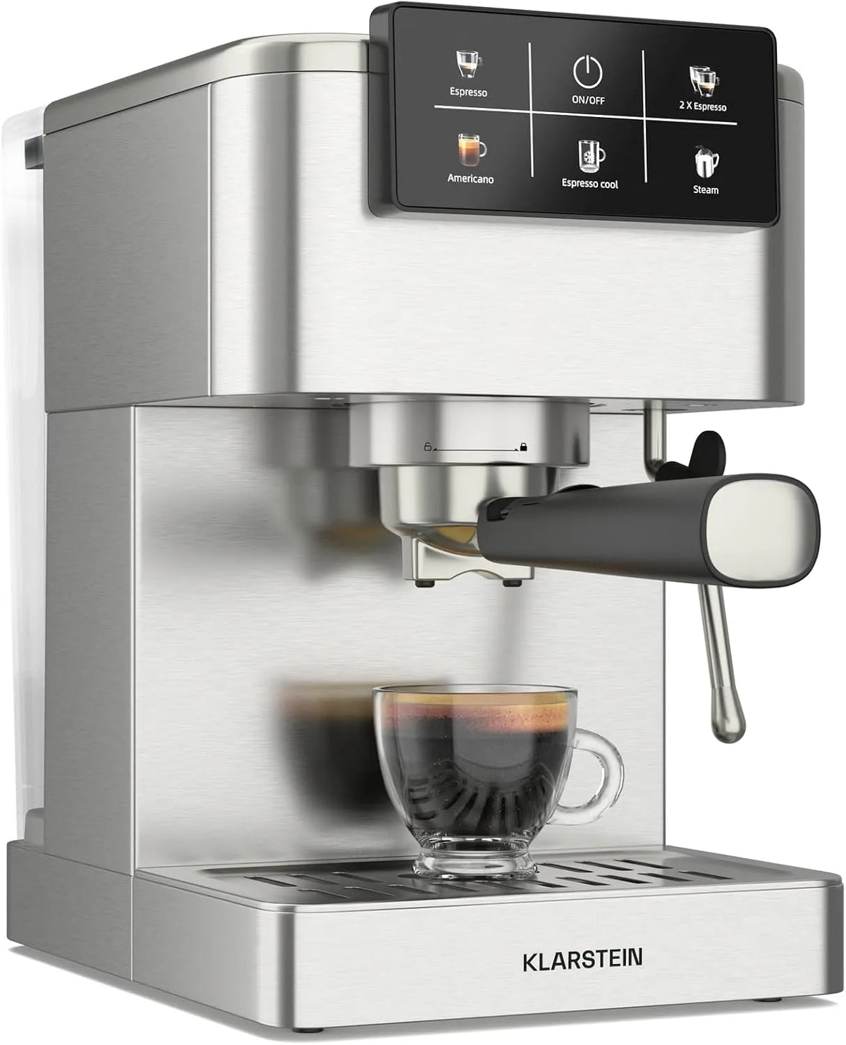 Klarstein Espresso-Siebträgermaschine 5-L-Wassertank, 20-Bar, Leistung 1350 W, Kaffeemaschine, SteelPresso Touch, Edelstahl, Touch-Display