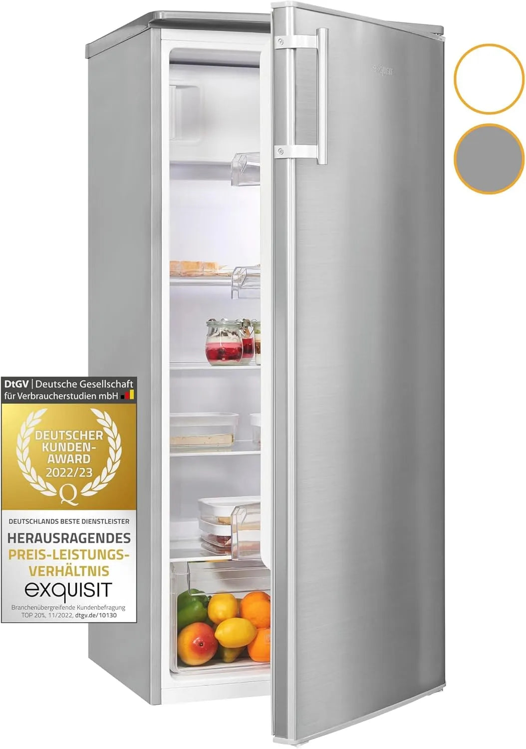 Exquisit Kühlschrank KS185-4-HE-040E, Fassungsvermögen 190 l Nutzinhalt, 55 cm Breite, inoxlook, Alarm, Türanschlag wechselbar