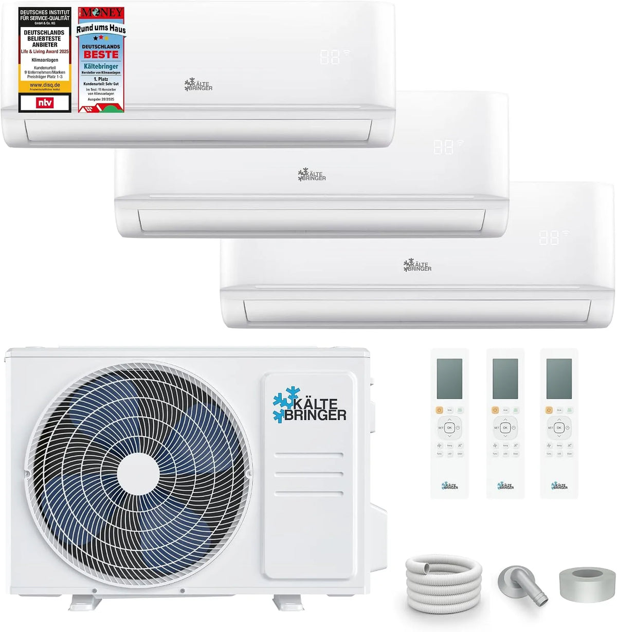 Klimaanlage Kältebringer Multisplit, 27000 BTU, Lüften, WiFi und App, Kühlen, Entfeuchten, 3 Innengeräte, Leistung 7,9 kW, sehr leise & energiesparend
