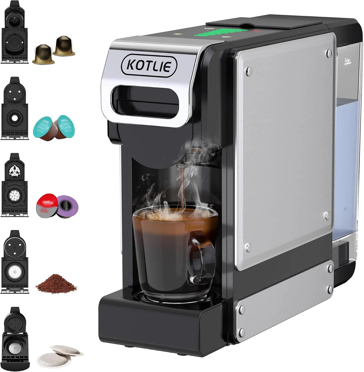 Nespresso Kaffeemaschine ST-550, 5-in-1 Pad, Kapselkaffeemaschine, für Dolce Gusto, ESE-Pads, 44 mm, 7 Wassermengeeinstellungen, für Original