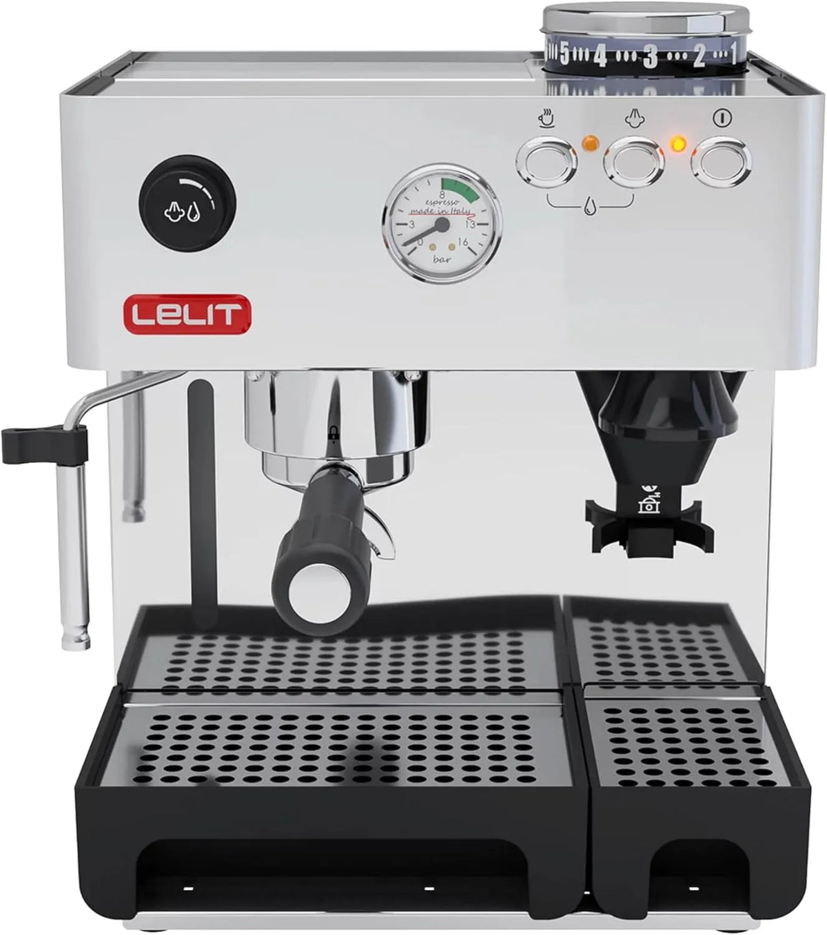 Kaffeemaschine Lelit Anita, Silber, Mit bewegelichem Milchaufschäumer und Mahlwerk