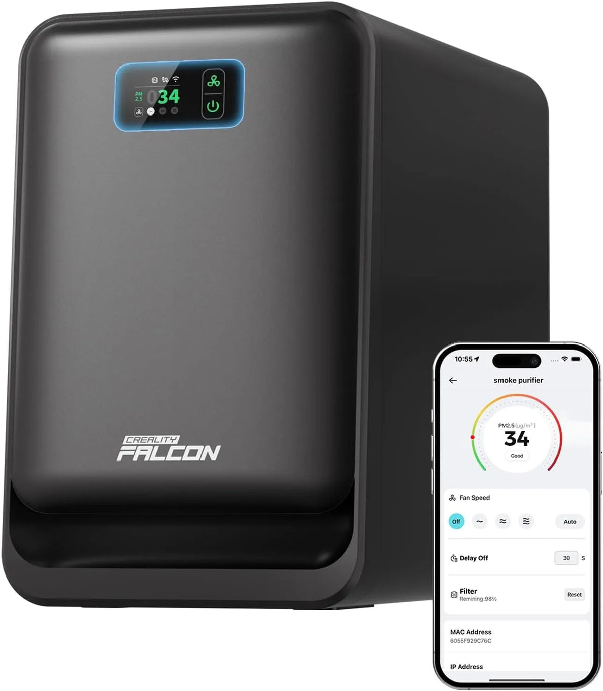Luftreiniger AP1 A1/Falcon Echtzeit-PM2.5-Anzeige, Smarter für Lasergravur mit 360° Luftstrom, 250 m³/h Saugleistung, WLAN-App-Steuerung
