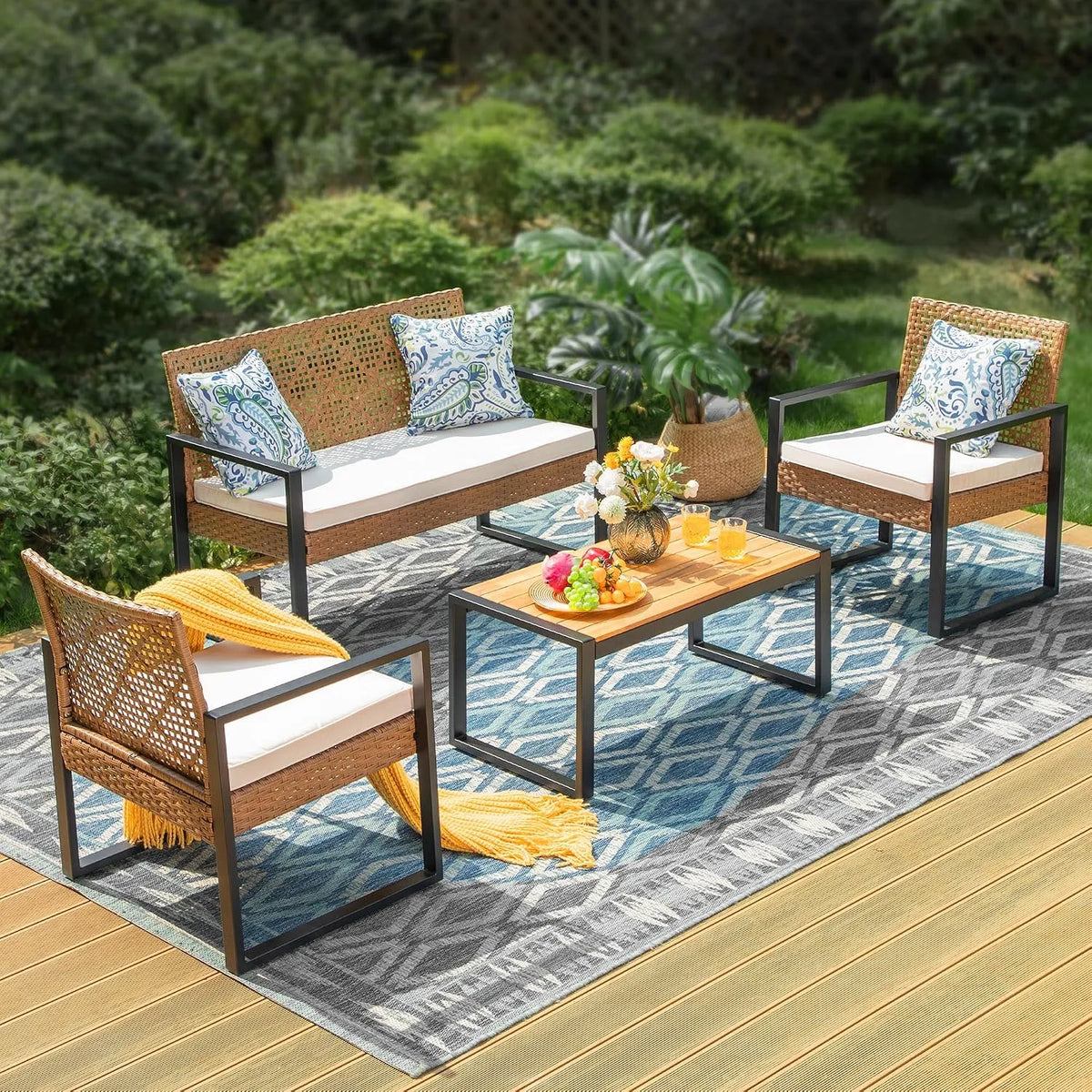 Braun, MFSTUDIO Polyrattan Gartenmöbel Set Balkonmöbel Outdoor Sitzgruppe Set Terrassenmöbel