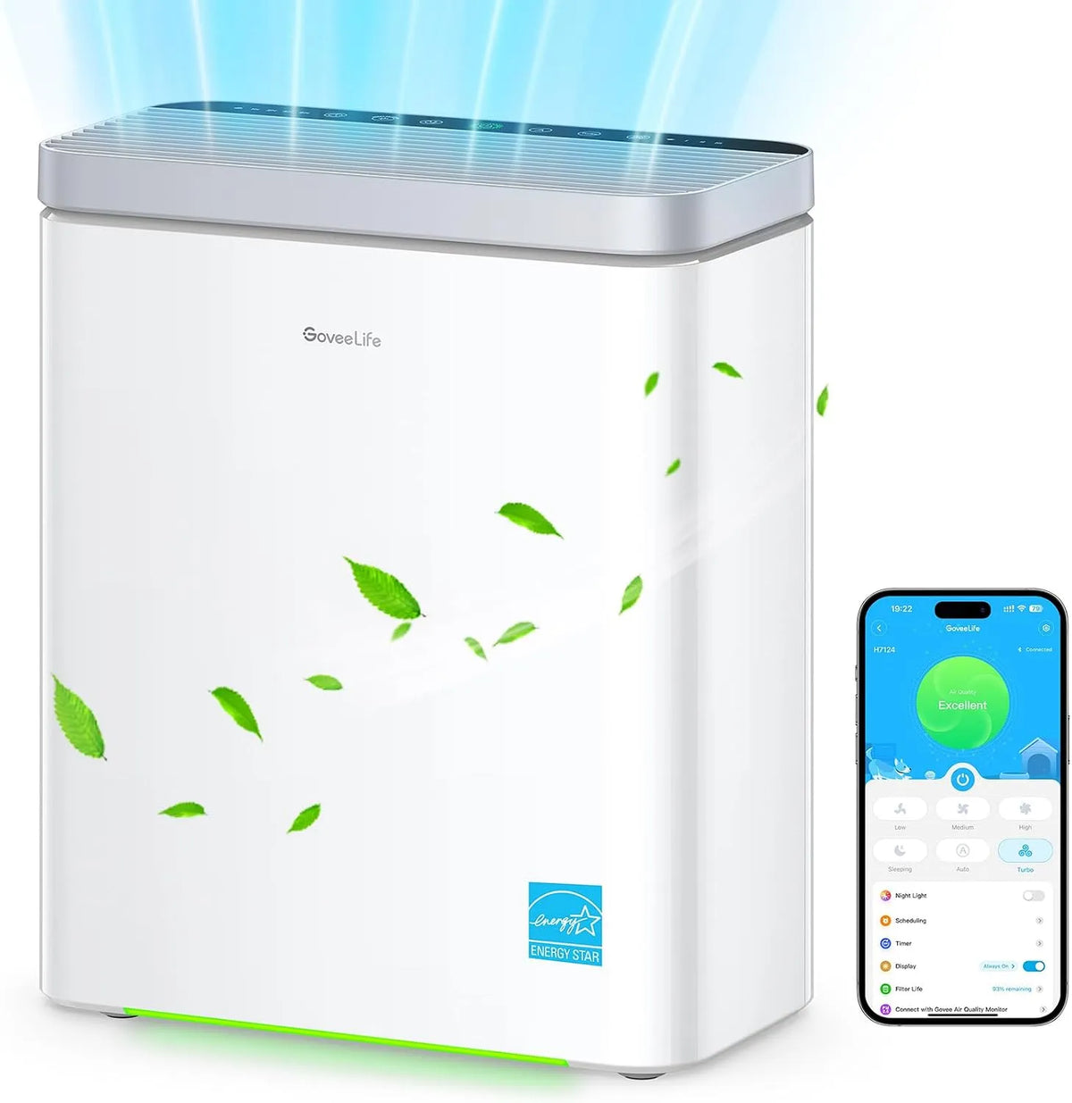 Luftreiniger PM2.5-Monitor GoveeLife Smart, HEPA-Schlafmodus, für große Räume bis 97 m², für Allergiker, Pollen