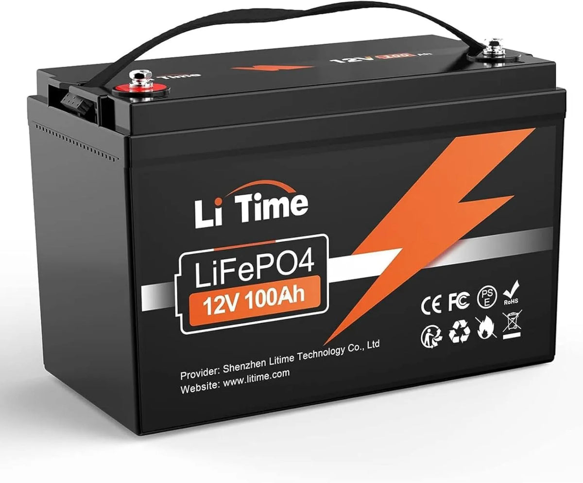 LiTime 12V 100Ah Batterie LiFePO4 4000 15000, Unterstützung in Serie, 1280Wh Lithium Batterie mit 100A BMS, Parallelschaltung, Zyklen Ladezyklen