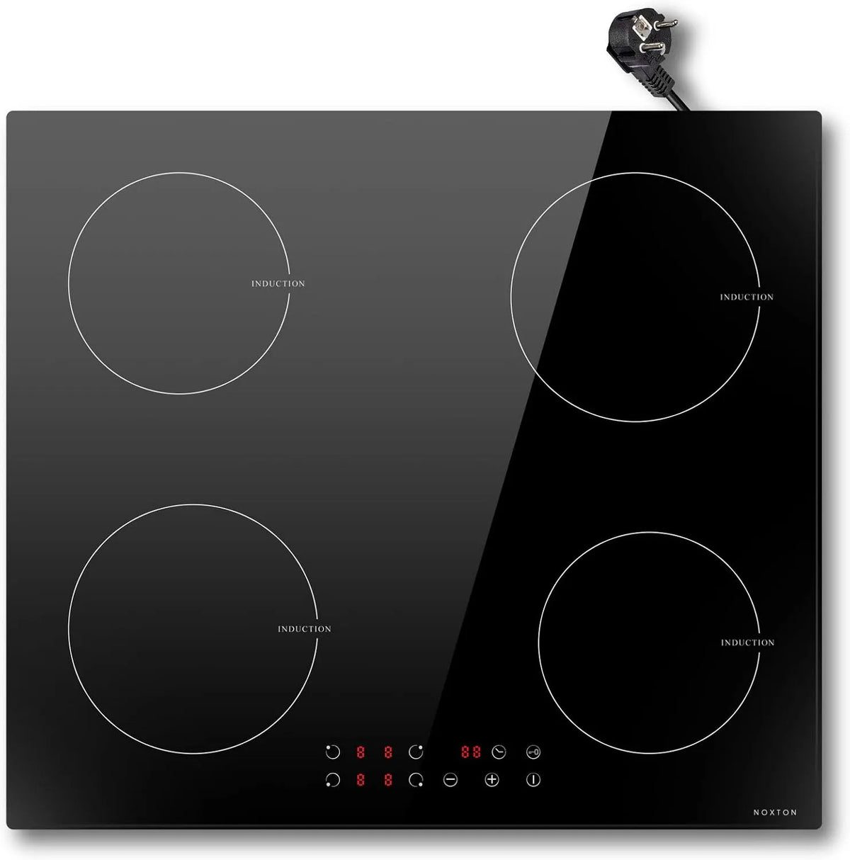 NOXTON Induktionskochfeld 1-99Min, 4 platten 60cm mit Stecker, Kochfeld Induktion mit 3500W, 9 Heizstufen, Autarkes Einbau Induktionsherd, Touch