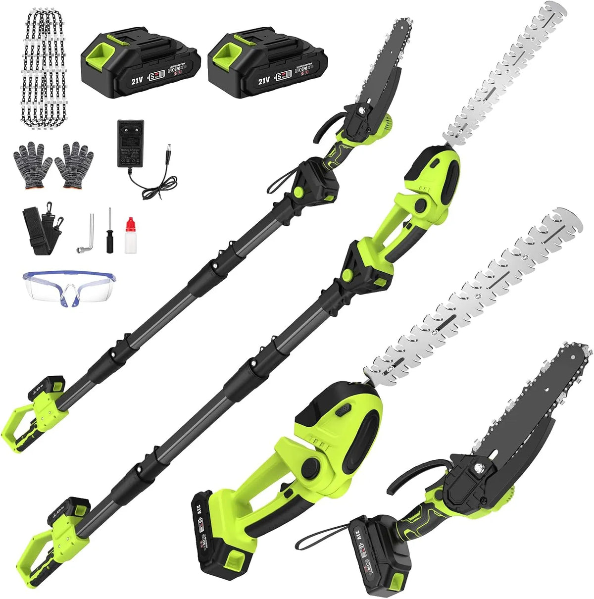 Heckenschere 4000 Kettensäge und, 4 in 1 Mini Kettensäge 6 Zoll Elektrisch mit 2 * mAh Akku, 4000 mAh, 4 Kette, Akku Teleskop Combo