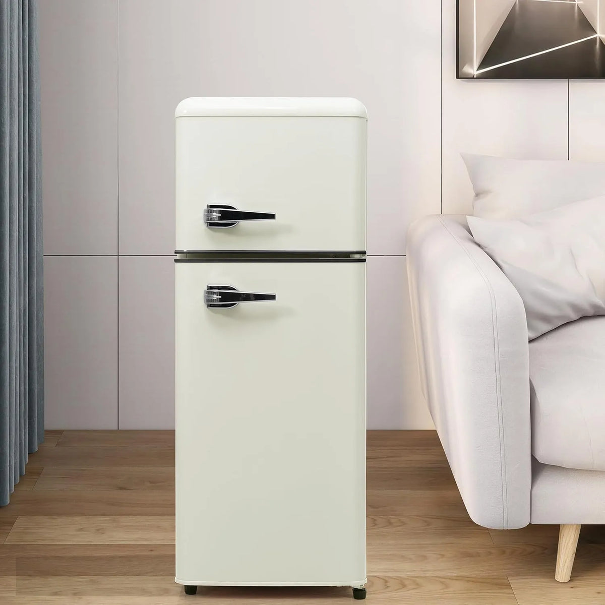 Kühlschrank Merax, zweitürig 92L, 105,5 cm hoch, leise 45 dB, Gefrierfach 28L, 116 kWh, LED, verstellbare Glasregale, Jahr