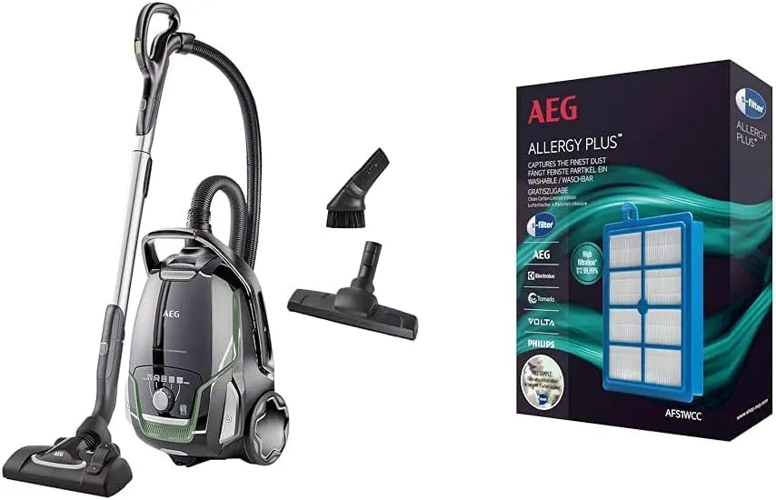 AEG Staubsauger VX9-2-ÖKO AFS1W, Fassungsvermögen 5 l, 12 m, Ideal für Allergiker, waschbar, in Schwarz, nur 65 dB, grün & Allergy Plus Filter