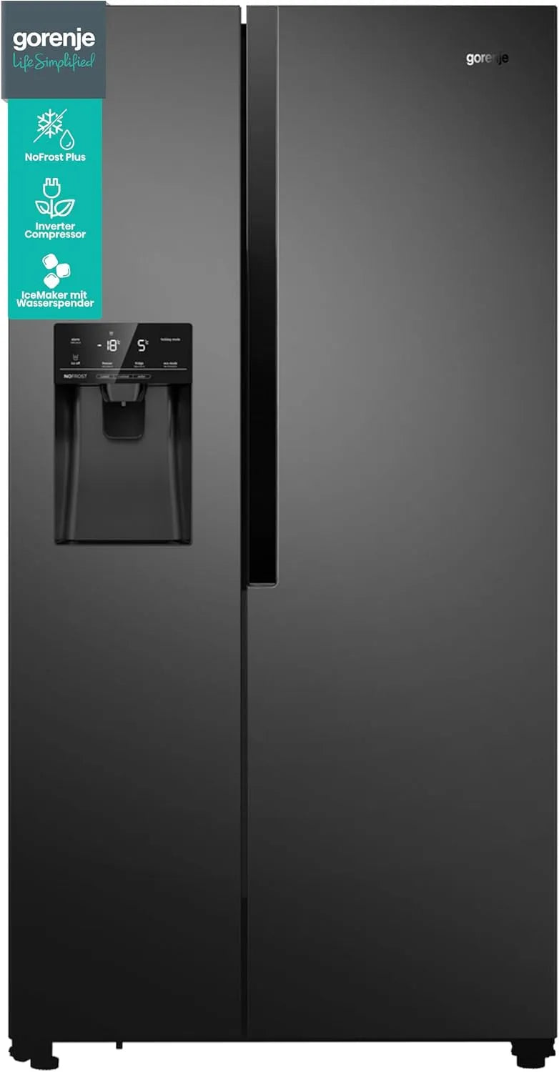 Gorenje Kühl-Gefrierkombination, NRS 9 EVB Side by Side, 179, 3 cm, Kühlteil 371 l, Gefrierteil 185 l, Inverter Kompressor, NoFrost Plus, SensoTech
