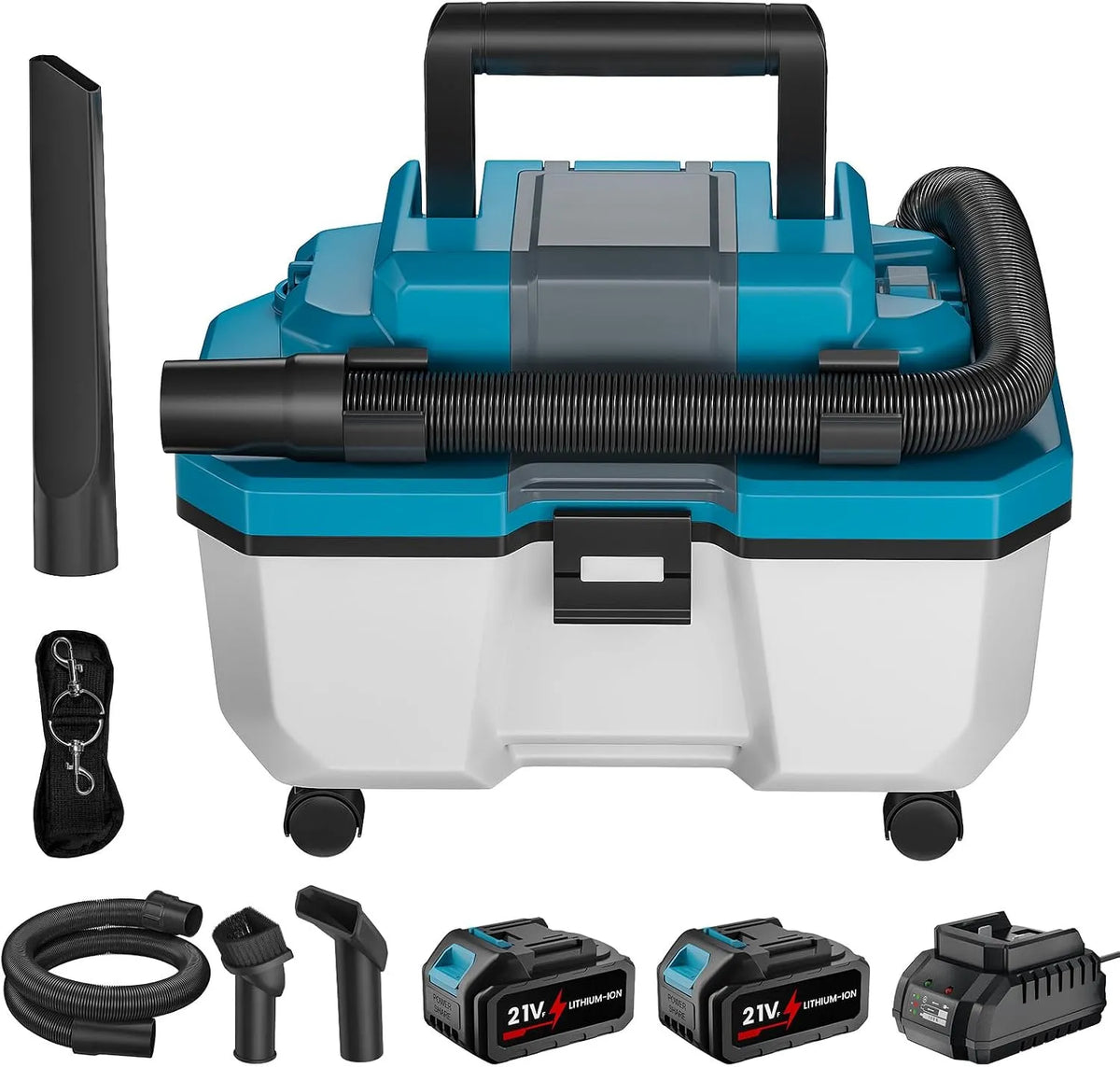 Makita Nass-/Trockensauger, Akku-Nass für 18V Batterie, 15kpa, Fassungsvermögen 10L Tragbarer Werkstattsauger für Zuhause, 3000mah Akku*2, Garage