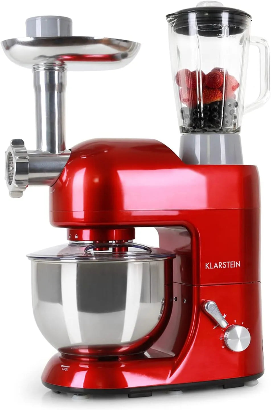Klarstein Küchenmaschine, Küchenmaschinen mit 5L Schüssel, Leistung 2000W Teigmaschine Klein, 6 Stufen, Schneebesen Rühr- & Knethaken