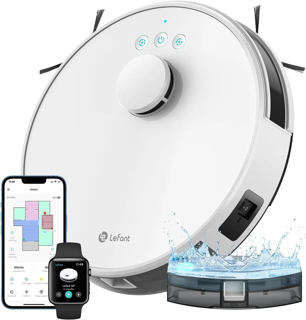 Saugroboter, 5500Pa Staubsauger Roboter 150 Mins Max, Lefant M1 mit Wischfunktion, Mehrstufiges Mapping mit No-Go-Zonen, Alexa-Steuerung, Weiß