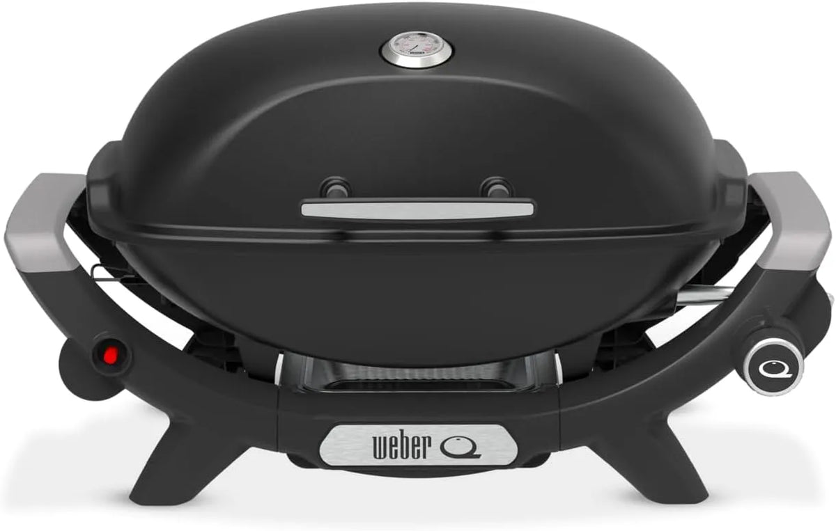 Gasgrill Q2100N 1501088 Weber, 1 Brenner, portabler BBQ Grill, in Schwarz, 53 x 38cm Grillfäche, 2-geteilter porzellanemaillierter Guss-Grillrost