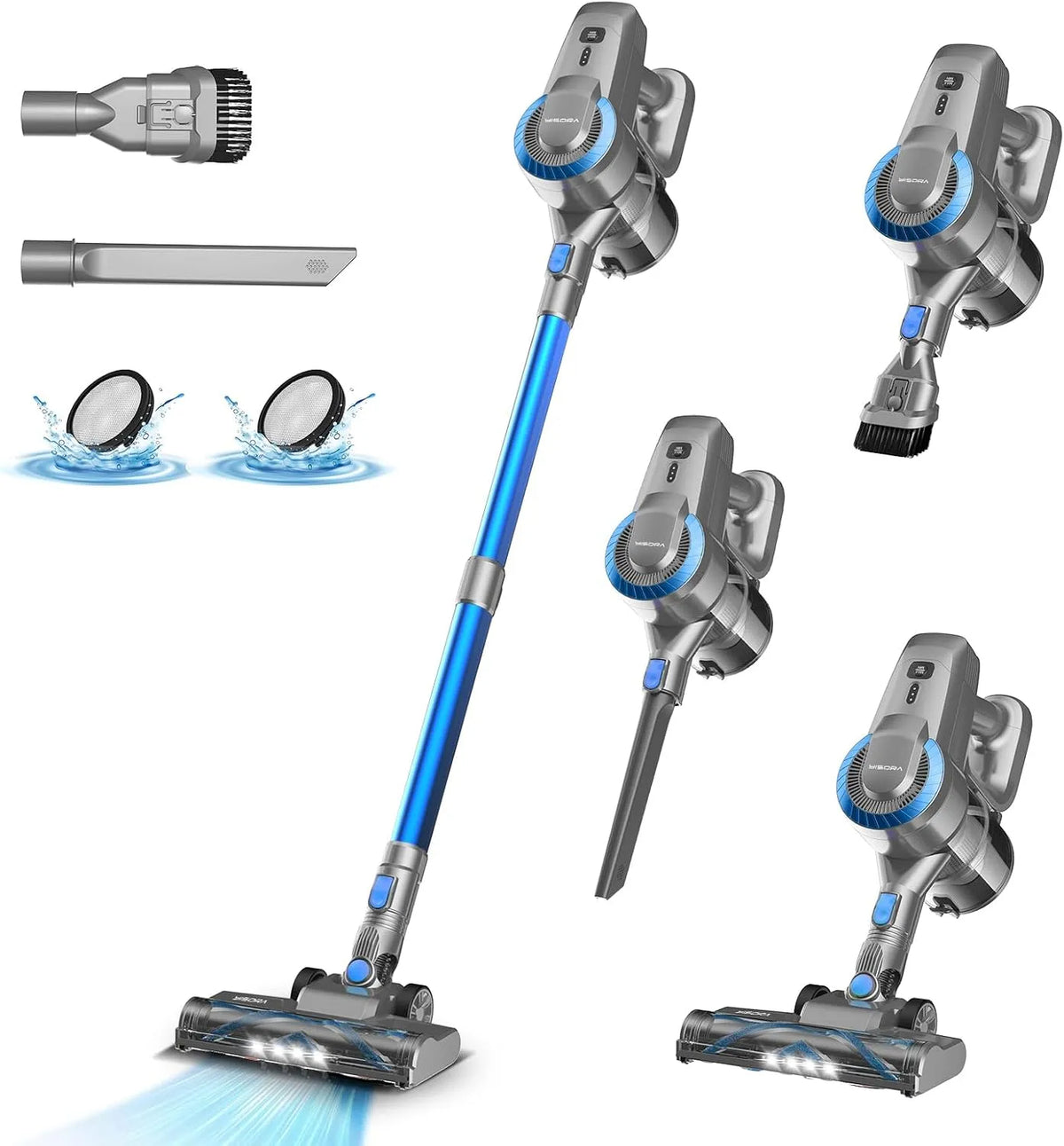 Staubsauger Akku, 28000Pa, Leistung 175W, 55Min Kabellos, Anti-Tangle-Bürste und Selbststehend, Hartboden, Tierhaare