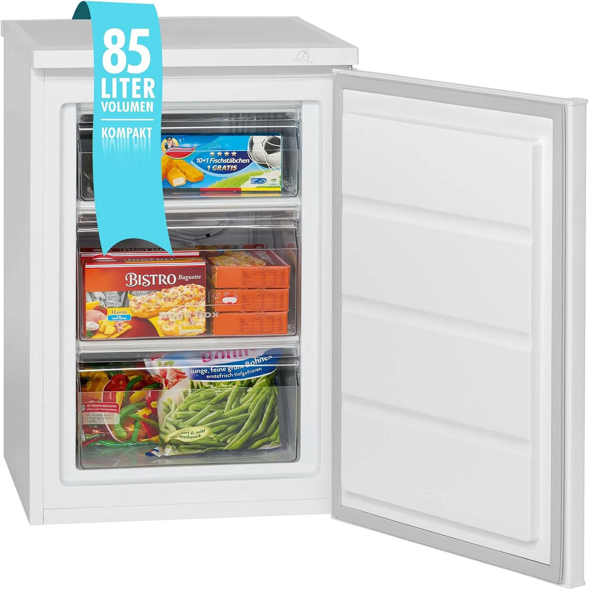 Bomann Gefrierschrank GS 2186.1, Mini Fridge mit stufenloser Temperaturreglung, Fassungsvermögen 85 Liter Nutzinhalt, weiß, Türanschlag wechselbar
