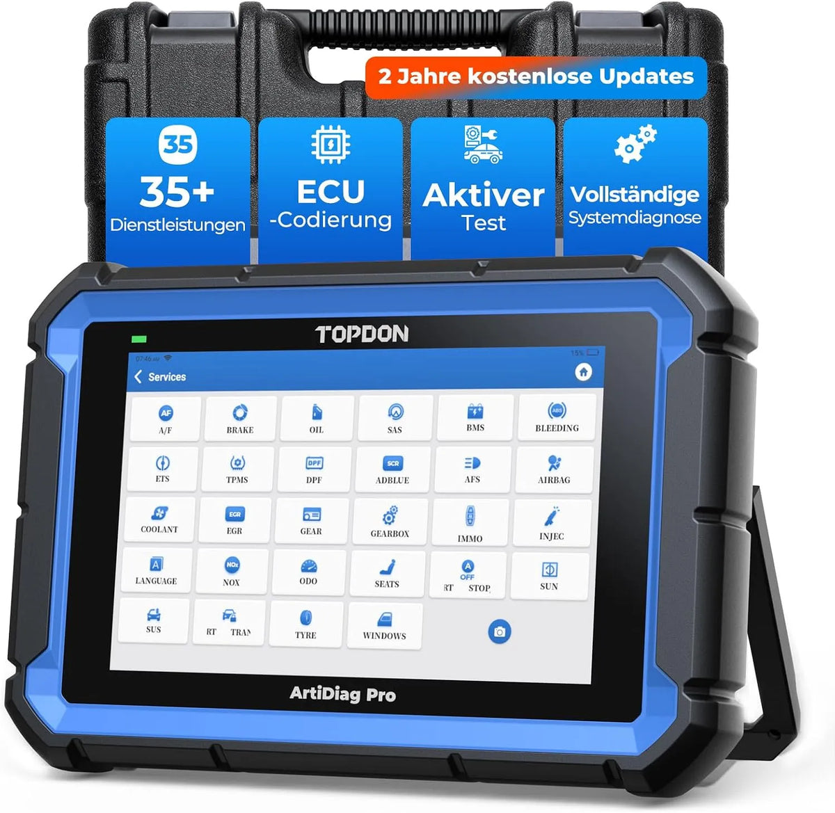 Auto ArtiDiag Pro V2.0 OBD2 TOPDON Diagnosegerät, 35+ Wartungsdienste, 2 Jahre Kostenlose Updates, ECU, Online-Codierung, Aktive Test
