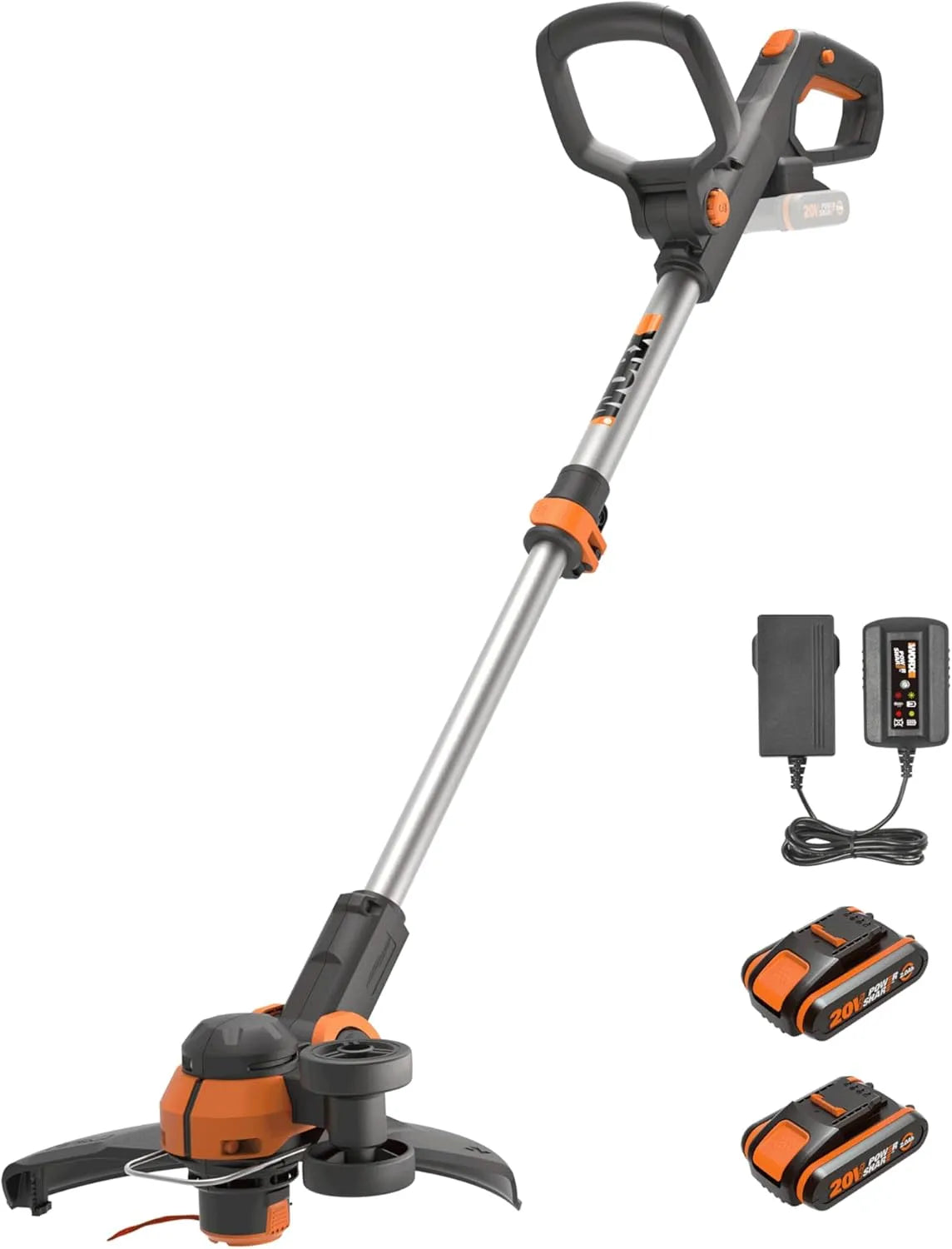 Worx Rasentrimmer WG163E 2x2Ah, 2-in-1 Funktion: und Kantenschneider, Kantenschneider Rasen, inklusive. Akkus & Ladegerät, Akku 20V