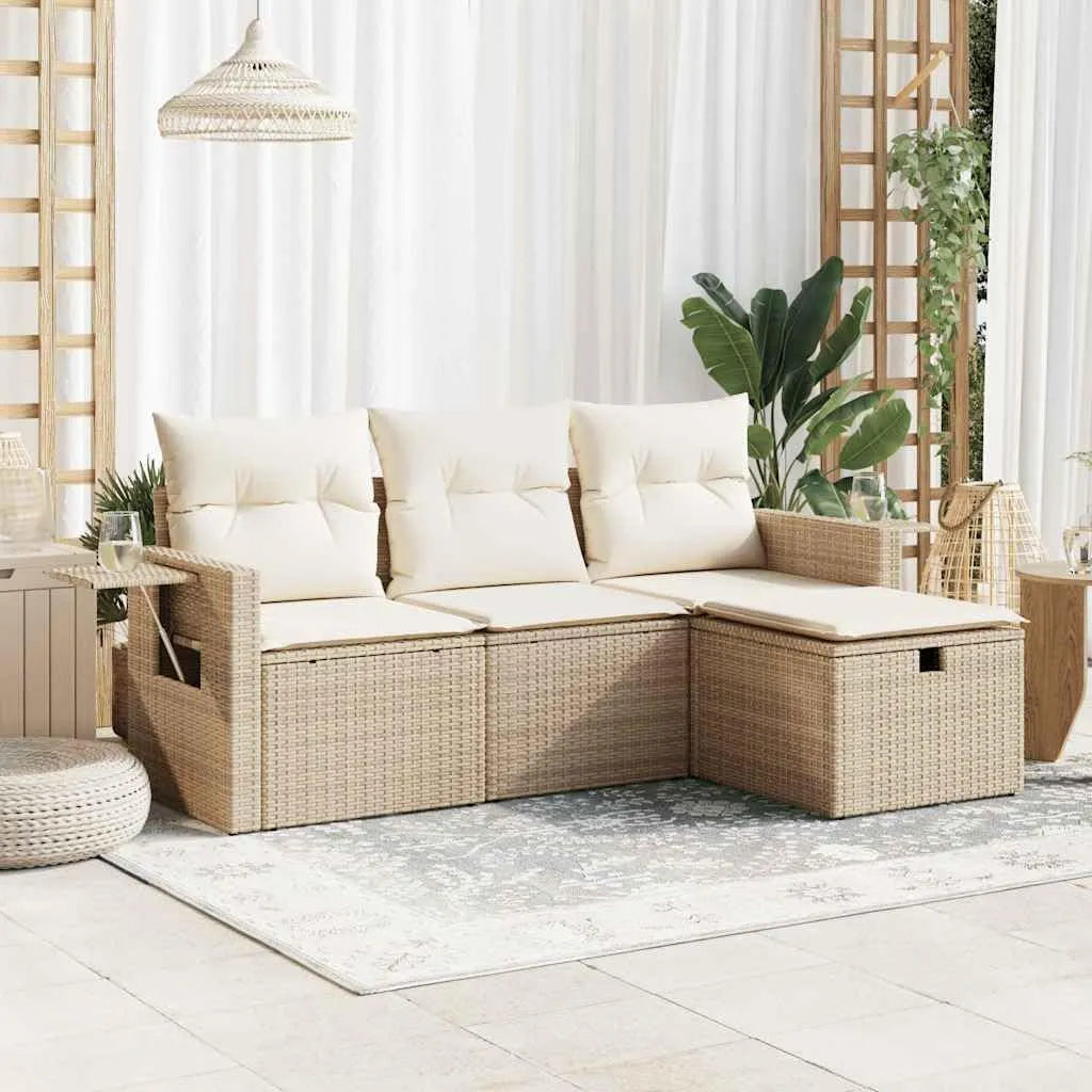 Set ACAGALA Gartenmöbel, mit Stauraum 4 Teilig Poly Rattan Balkonmöbel Set, mit Kissen & wasserdichte Innentasche, Klappbarer Aufbewahrungsständer