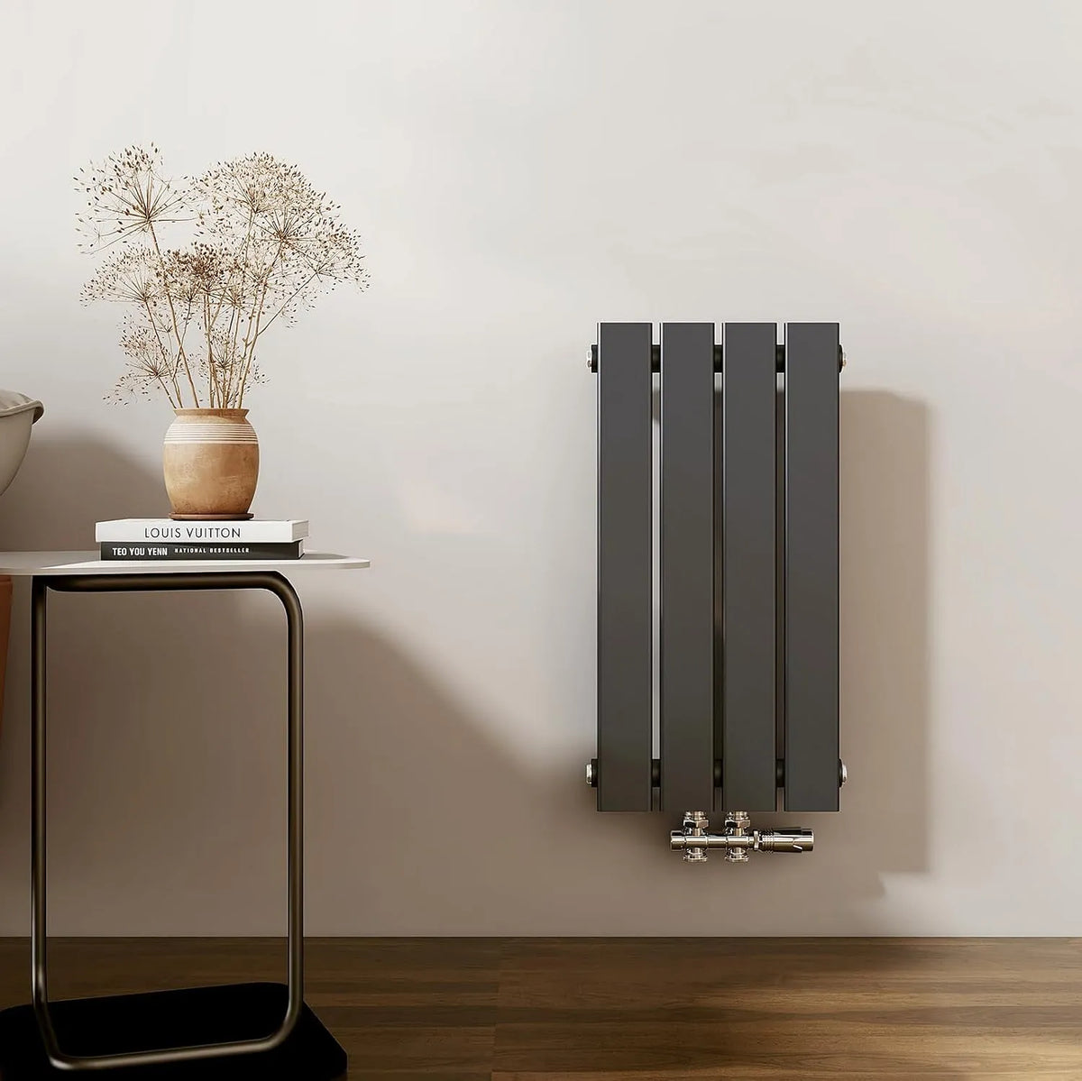 Heizkörper Klein 600x304 mm Vertikal Flachheizkörper mit Mittelanschluss EMKE Design, Anthrazit 210W, Einlagig Paneelheizkörper Wandheizkörper für Bad