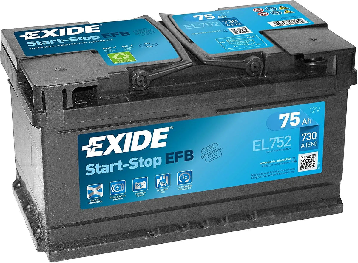Exide EL752 LB4 Modell EFB Starterbatterie 75Ah 730A EFB DIN, ISO