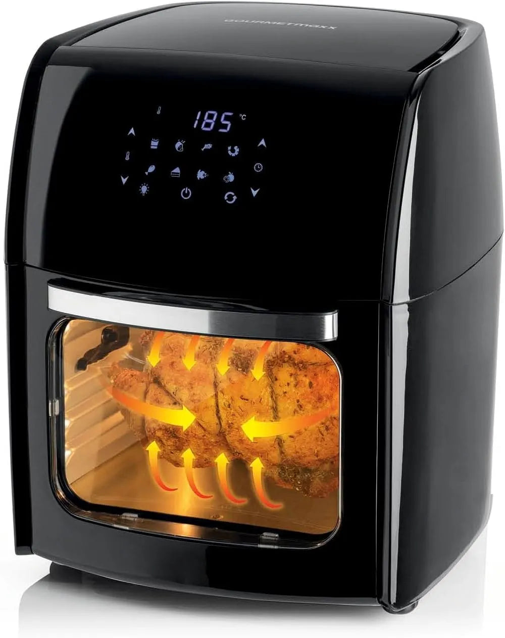 Heißluftfritteuse GOURMETmaxx Digitale, Fassungsvermögen 12L XXL-Ofen, Leistung 1800 W, 8 Betriebsprogramme, Airfryer mit Timerfunktion, Touchdisplay