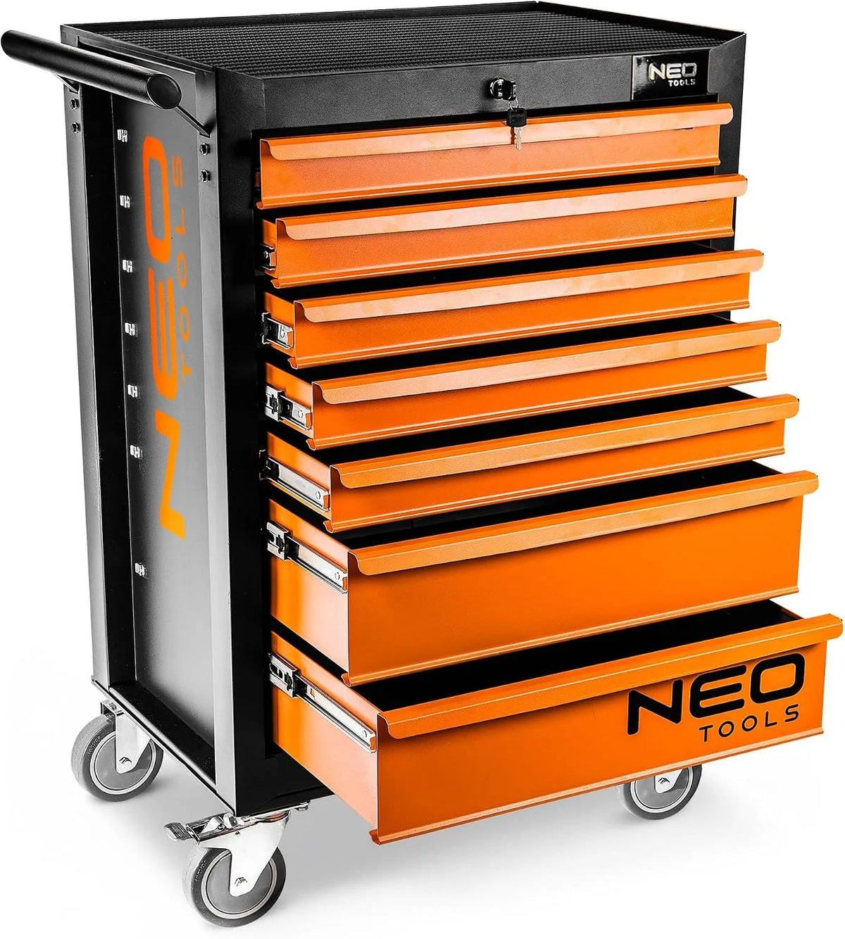 Werkzeugschrank 680x460x1030 mm NEO TOOLS, Belastbarkeit 280 kg, 7 Werkzeugschubladen, 5'-Lenkrollen mit Feststellern, Zentralverriegelung