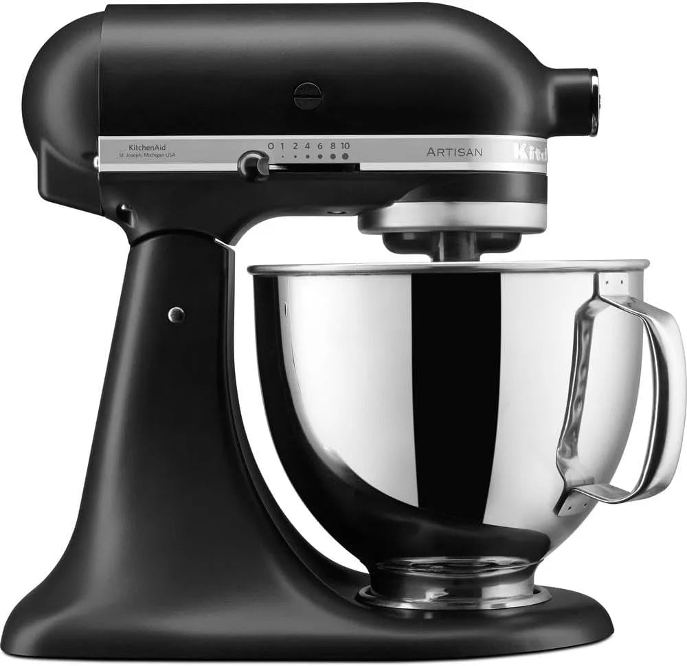 KitchenAid Küchenmaschine, Artisan, Fassungsvermögen 4.8 L, Teigknetmaschine mit 3 Zubehör und Schüssel aus Edelstahl, Matt in Schwarz
