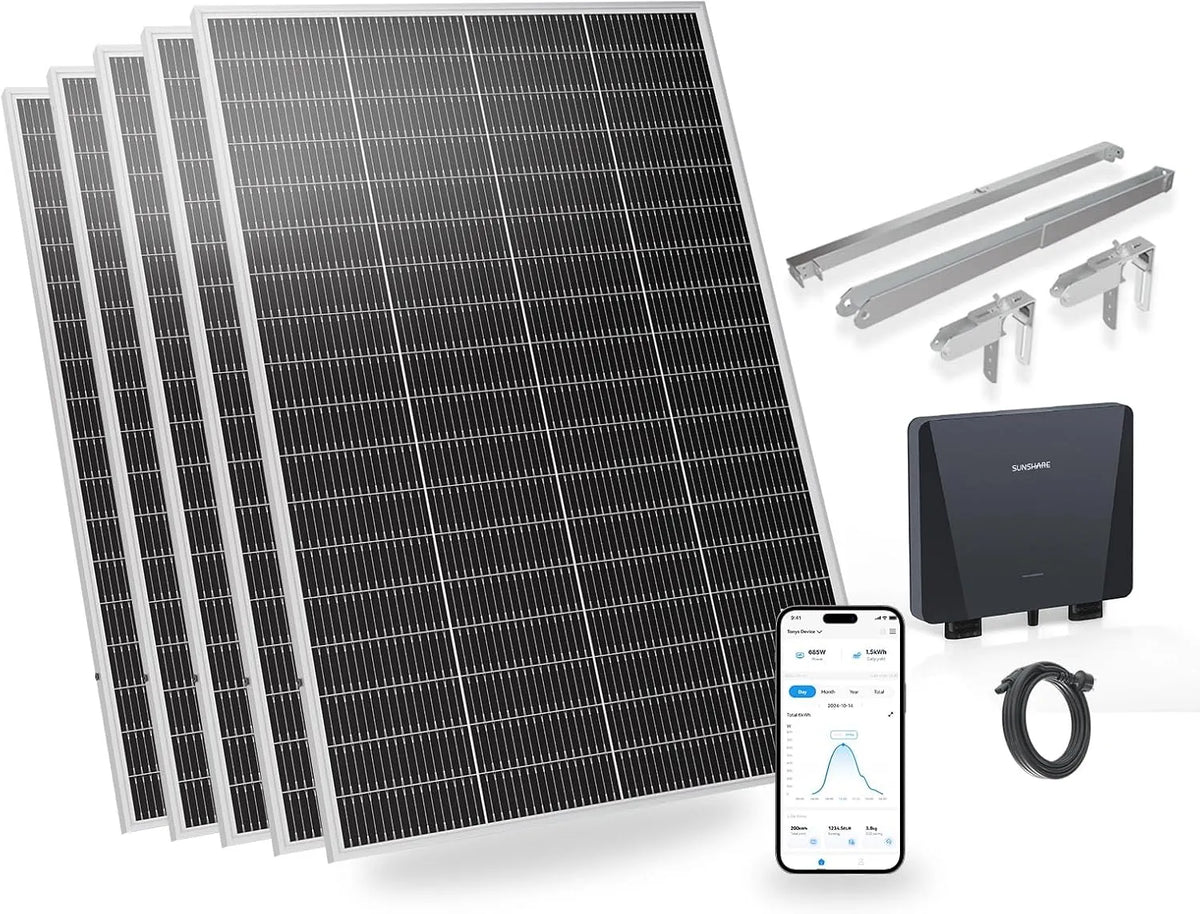 1000W Balkonkraftwerk mit Halterung Ray Lite, vormontiertes Komplettset mit 800W Mikro-Wechselrichter & Solarpanel, Leichtes, Plug & Play