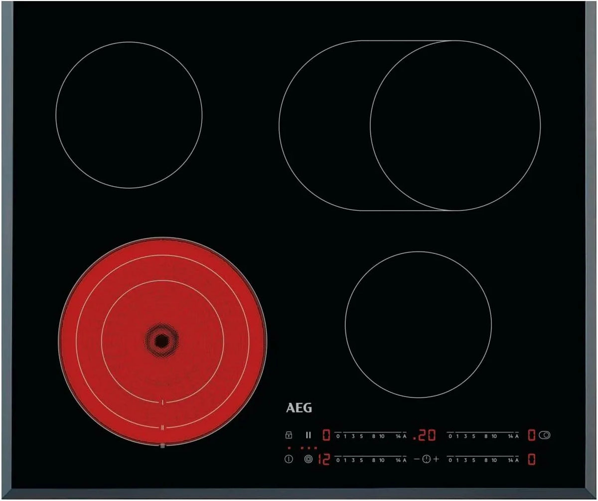 AEG Kochfeld HRB64470FB, 14 Stufen, Glaskeramikkochfeld autark 60cm, 4 Zonen mit Bräter- und Dreikreiskochzone für mehr Flexibilität, Timer