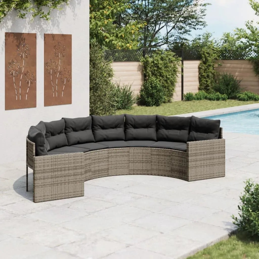 Kissen Halbrund Farbe Grau Poly Rattan Gartenmöbel Set Gartensofa mit, Gartenlounge Sitzgruppe für Terrasse, Outdoor Balkonset Terrassenmöbel