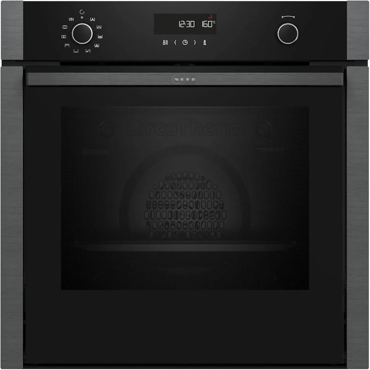 Neff Backofen B5ACH7HG3 N50, 8 Beheizungsarten, LCD Display ohne Knebel, CircoTherm, Graphite Grey, Einbau 60 x 60 cm, Made in Germany, Slide und Hide