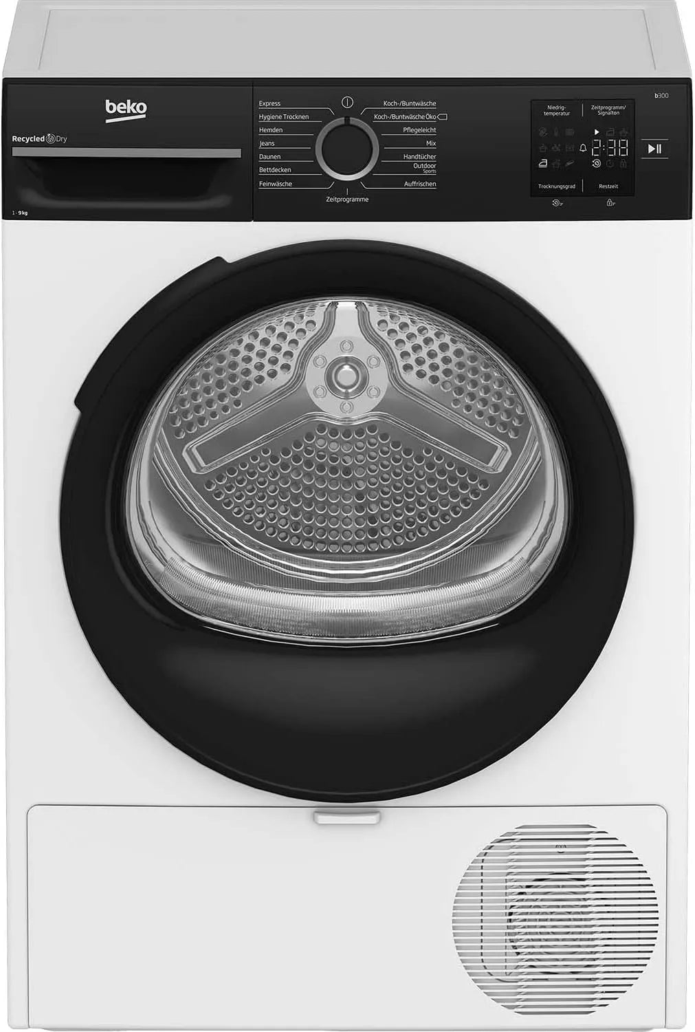 Beko Wäschetrockner BM3T39230W, Gewicht 9 kg, 15 Betriebsprogramme, Frontbeladung Wärmepumpentrockner, Sensortrocknung, Säulenfähig, Weiß