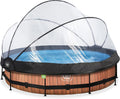 Braun Pool, ø360x76cm, EXIT Toys Wood Poolabdeckung, Inklusive Filterpumpe mit Kartusche, Braune Innenhülle mit Holzmuster