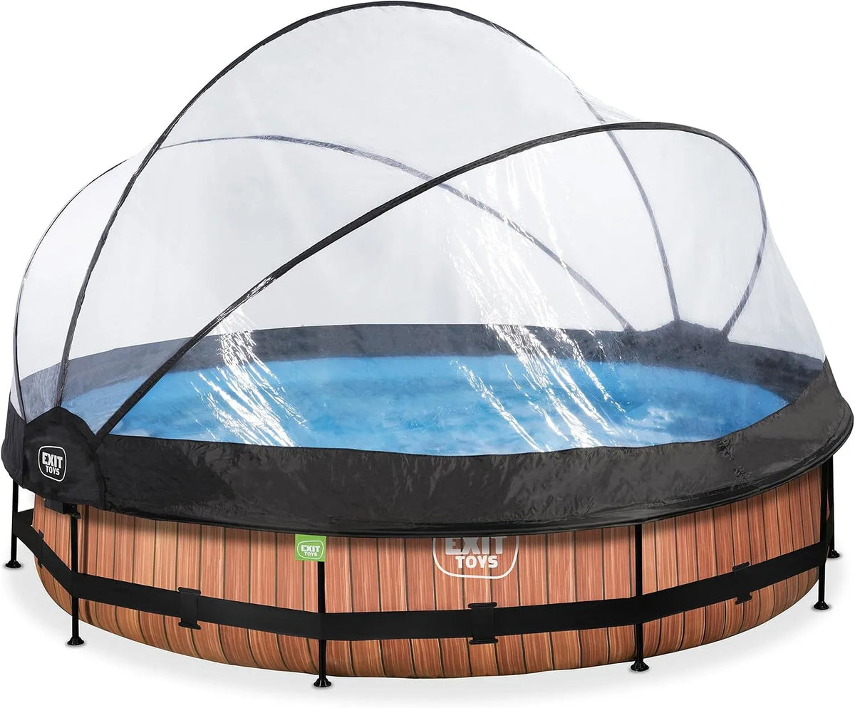 Braun Pool, ø360x76cm, EXIT Toys Wood Poolabdeckung, Inklusive Filterpumpe mit Kartusche, Braune Innenhülle mit Holzmuster