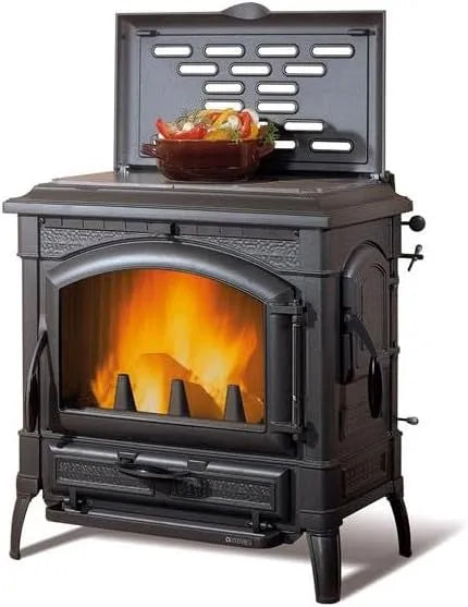 Holzofen Nordica, Mit Kreisen' Raumheizung Komplett Aus Gusseisen Emailliert. Platte Aus Gusseisen Geschliffen. Funkenglas Robust 750 °., 'Isolde Evo