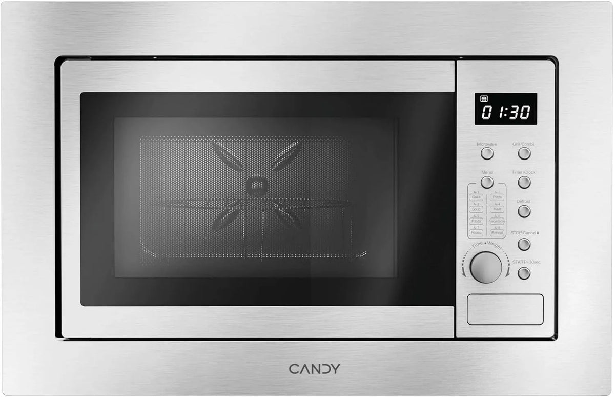 Candy Mikrowelle CA38F7N20XXW, Fassungsvermögen 20 l, Leistung 800 W, Teller 27 cm, 8 Autos, mit Grill, Drehregler und Tasten, Kindersicherung