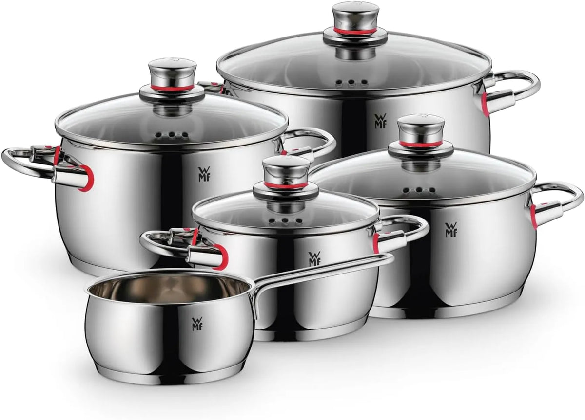 WMF Topfset, Quality One Induktion 5-teilig, Kochtopf Set mit Glasdeckel, Cromargan Edelstahl poliert, Induktions Töpfe Set unbeschichtet