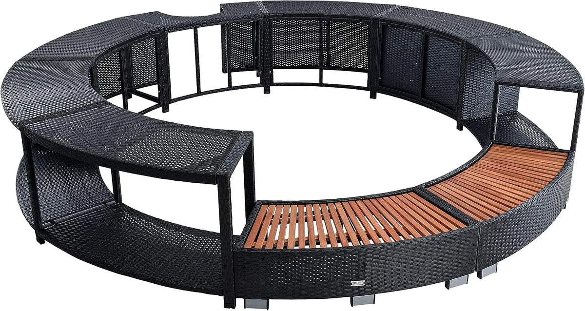 Whirlpool, in Schwarz, ESTEXO Poolumrandung Poolverkleidung Umrandung Polyrattan Verkleidung Einfassung Rund 200 cm