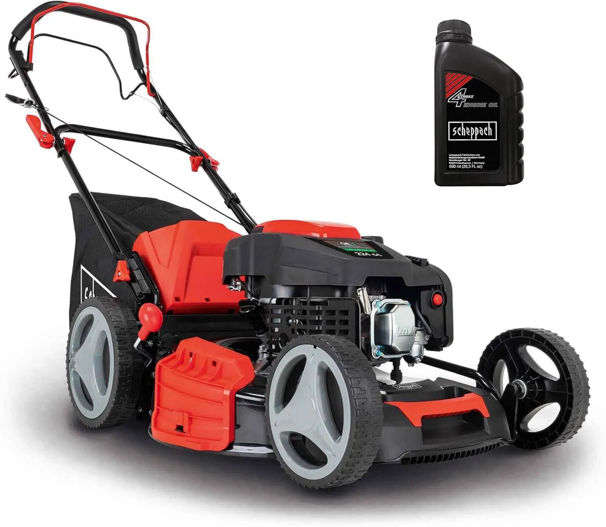 Scheppach Rasenmäher MS230-53, Fassungsvermögen 65L Fangbox, inklusive. Motoröl, Seitenauswurf & Reinigungsfunktion, 53cm Schnittbreite, Mulchmäher