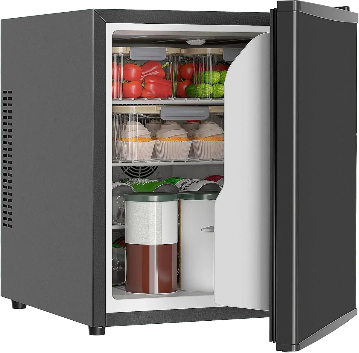Homcom Kühlschrank, 46 Dosen Kleiner mit einstellbarem Thermostat, Innenbeleuchtung, Büro, in Schwarz, Mini 44L, verstellbaren Einlegeböden