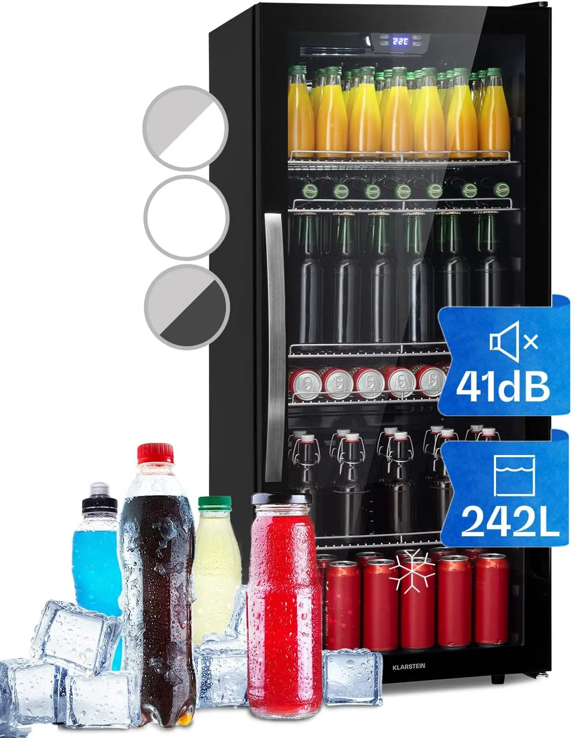 Klarstein Kühlschrank, Kleiner 242 Liter, Mini mit Glastür, Mini für Zimmer, Getränkekühlschrank Klein mit Verstellbaren Ablagen, Indoor